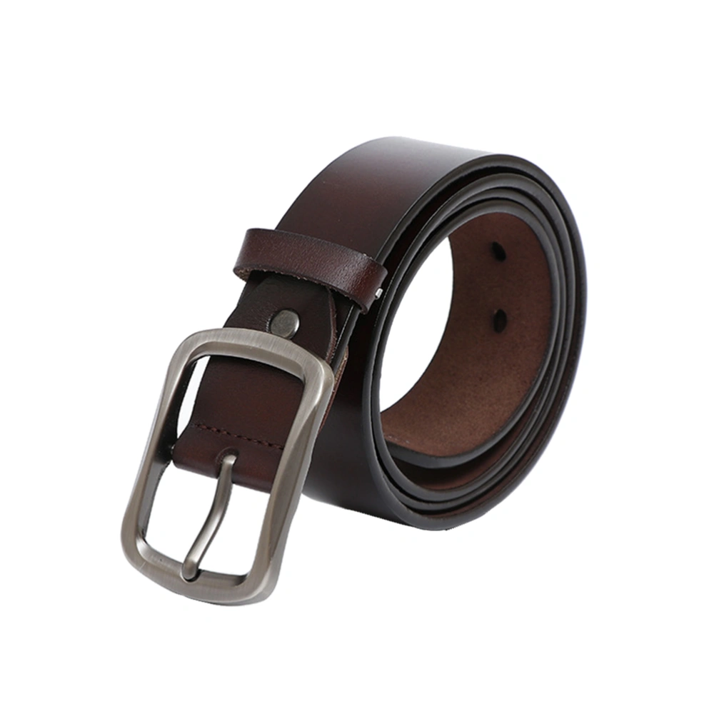 Men Cowhide Leather Belt Pin Buckle Belt Retro Cowboy Strap Vintage Fancy Jeans Belt (Brown)