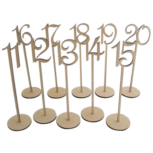 10pcs 11-20 Wooden Table Numbers with Holder Base for Wedding or Home Decoration (Wood Color)