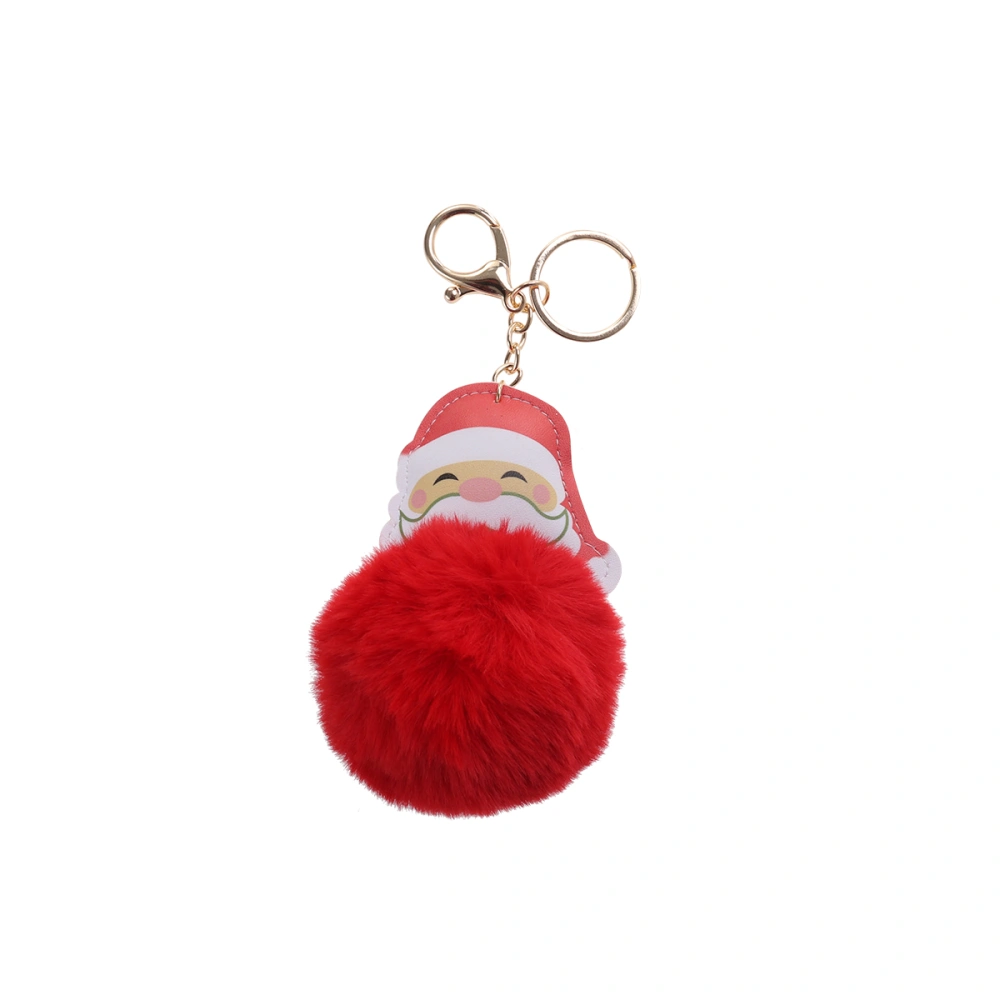 Santa Claus Key Chain Pom Pom Key Ring Bag Pendant Charm Car Hanging Decoration Christmas Birthday Holiday Gift (Red)