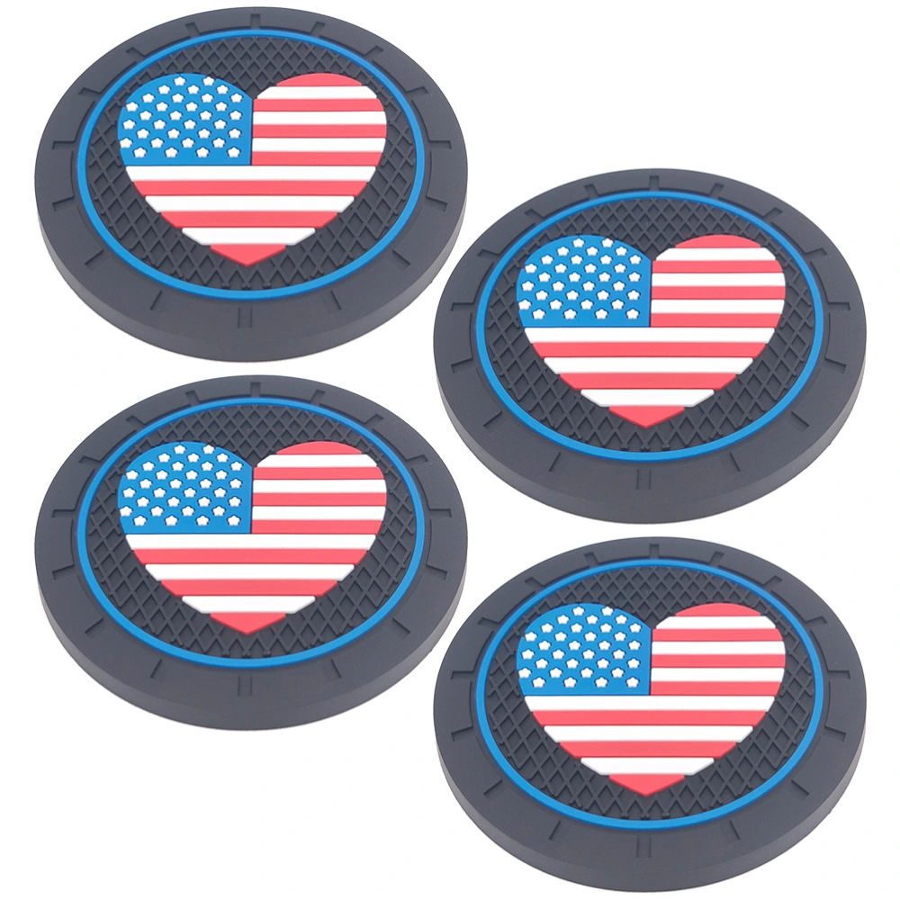 4Pcs Heart-Shaped American Flag Cup Holder Silicone Coasters Car Accessories