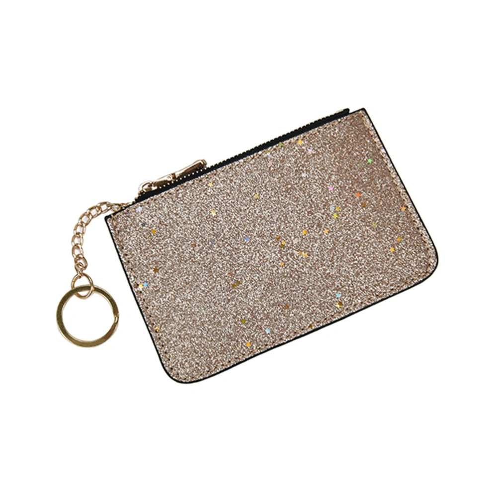 Women Wallet Star Sequins Holder Lady Zipper Coin Purse with Key Chain (Gold)