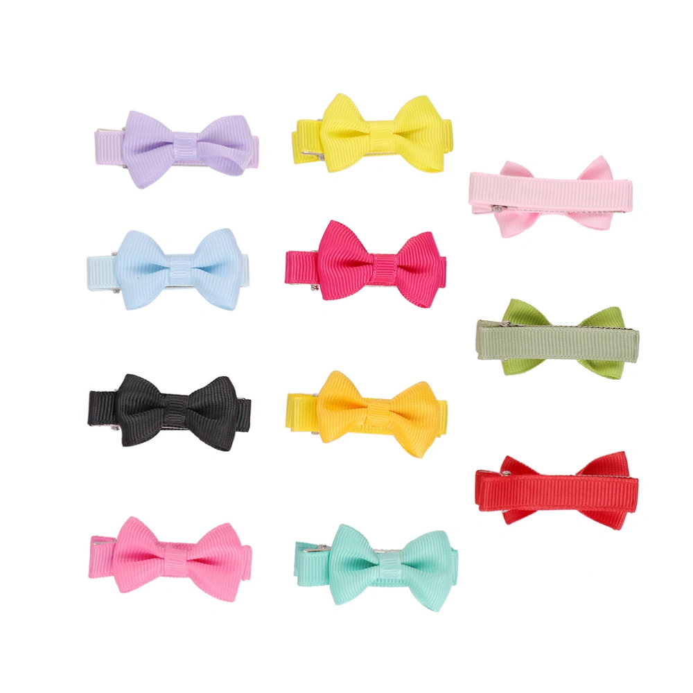 11Pcs Pure Color Hair Barrette Fabric Headdress Bowknot Shape Hair Cliips Hair for Baby Kids Children Mixed Color