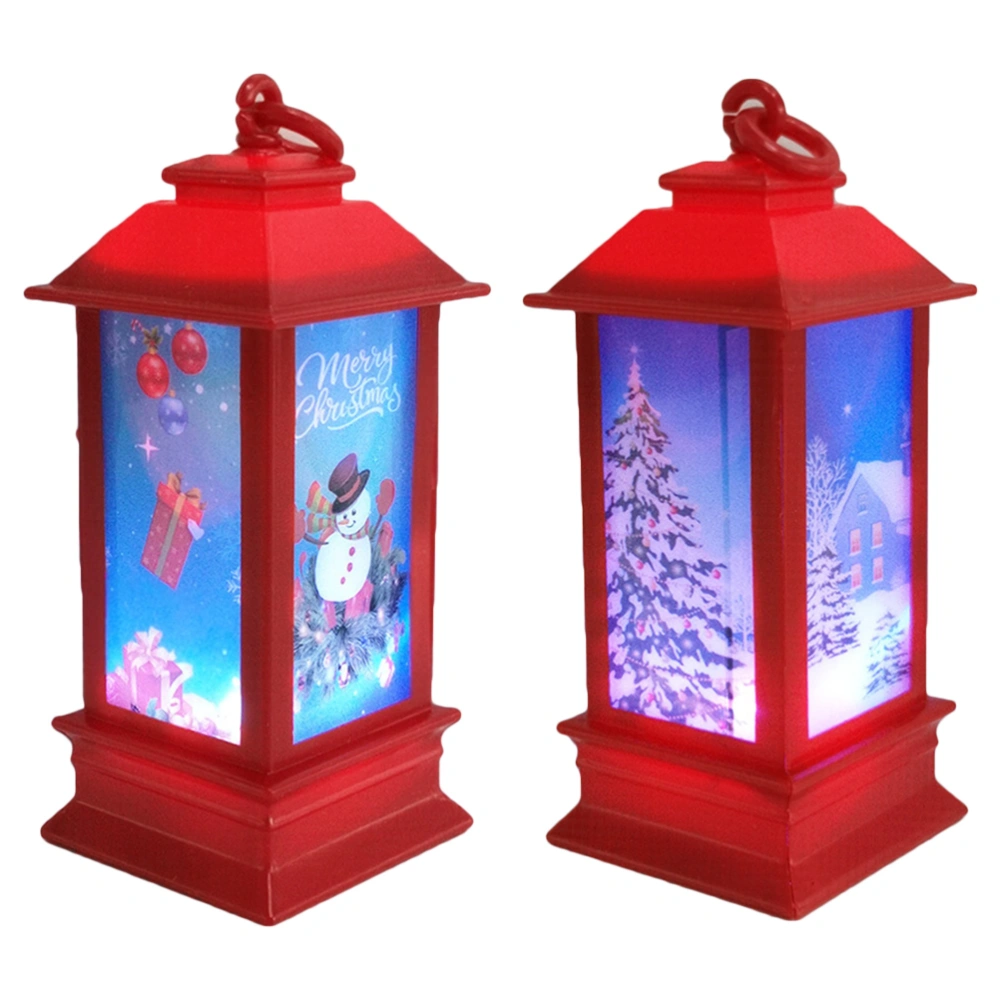 2PCS Christmas Lantern LED Christmas Hanging Wind Lamp Decorative Lantern Candlestick Desktop Decoration (Snowman, Christmas Tree)