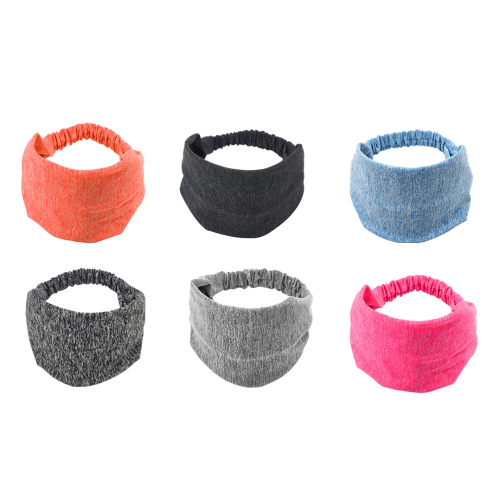 6pcs Women Headband Broadside Skid Resistance Hair Bands Head Wrap for Yoga Running (Black + Fluorescence + Fluorescent Orange + Silvery Grey + Light Blue + Dark Grey)