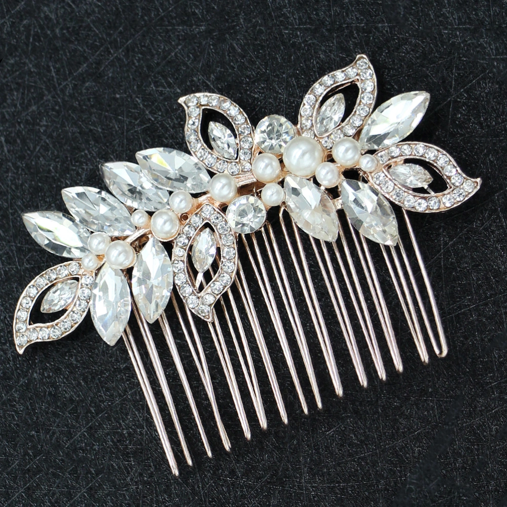 Alloy Pearl Hair Comb Jewelry Wedding Rhinestone Crystals Insert Comb Hair Decoration for Bridal Party Women