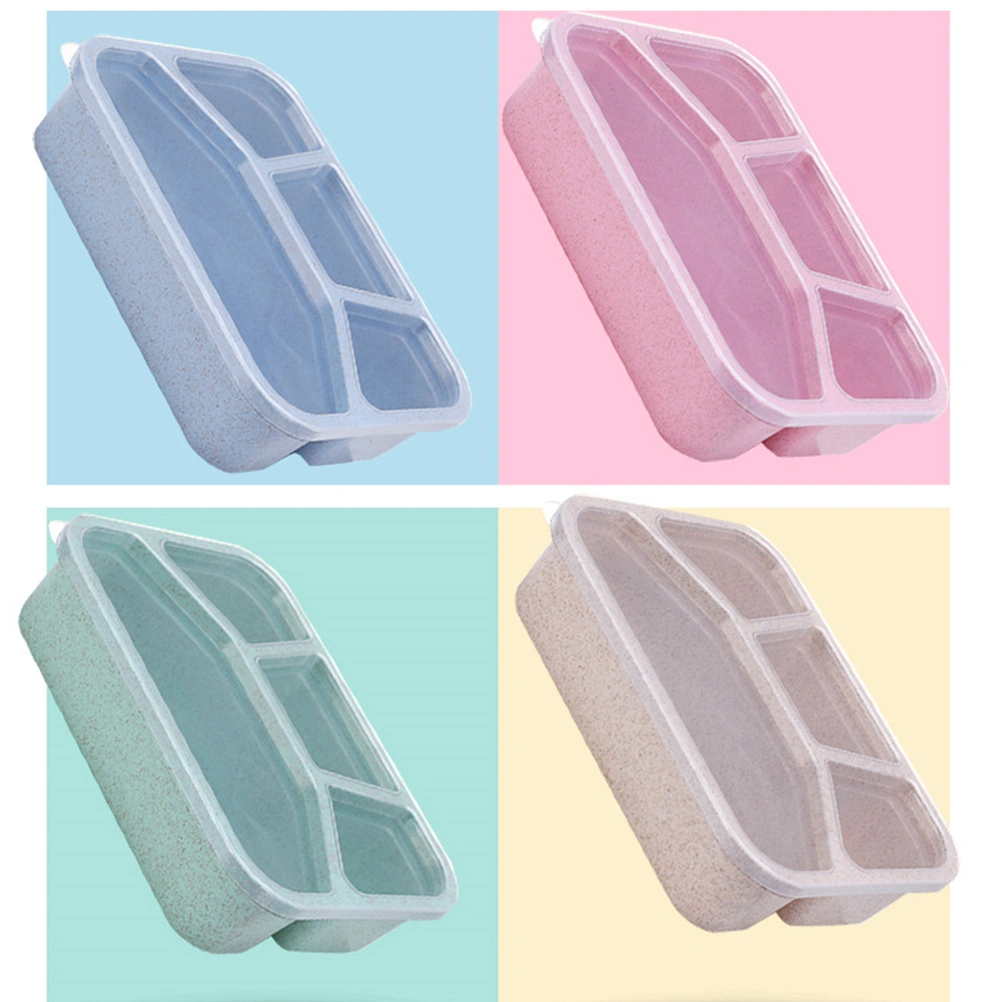 Wheat Straw Material Lunch Box Japan Style Lunch Box Student 4 Grid Lunch Box Microwave Fast Food Box(Random Color)