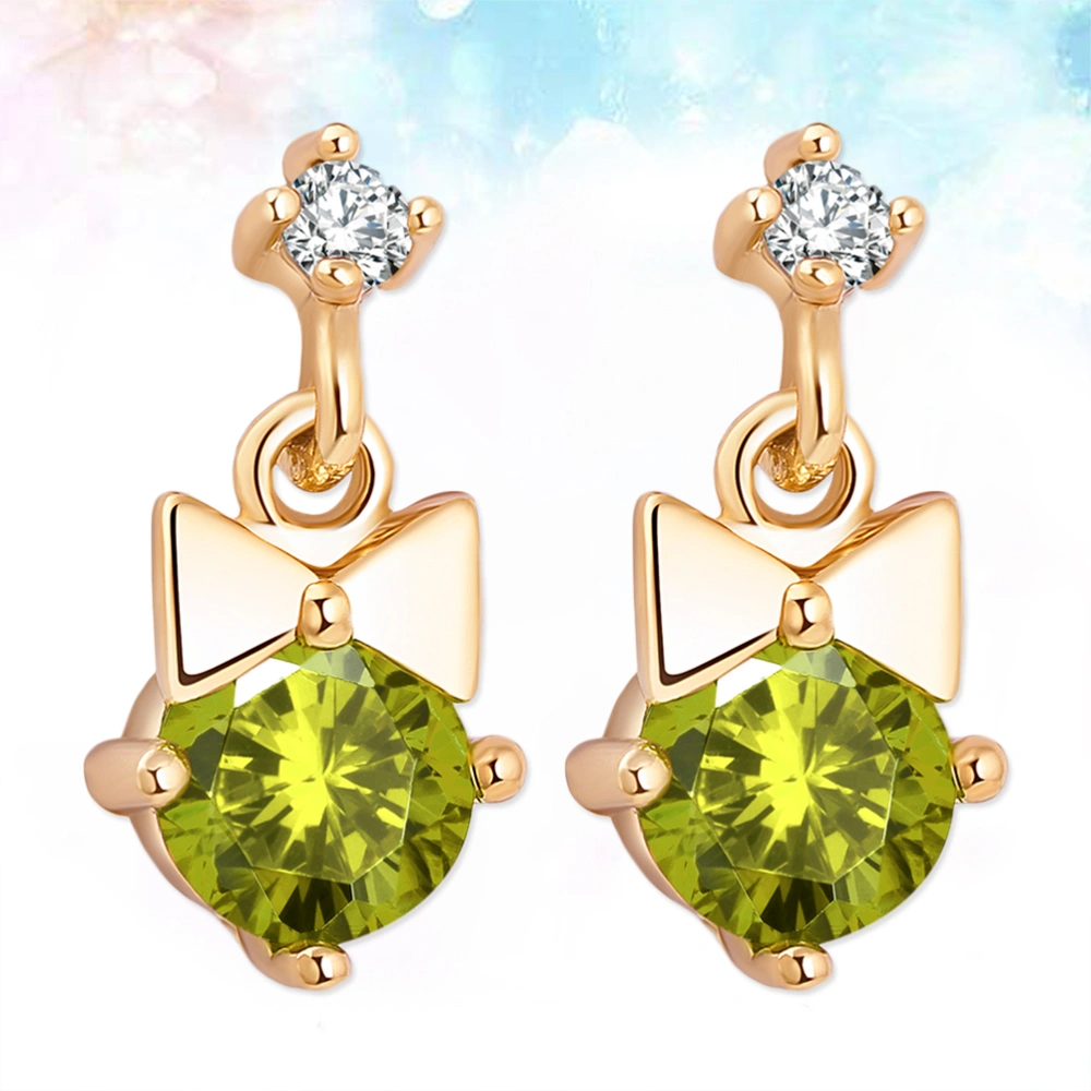 Women Zircon Bowknot Gold Plated Inlay Round Crystal Pendant Drop Earrings Fashion Jewelry for Women Girls(Olive Green)