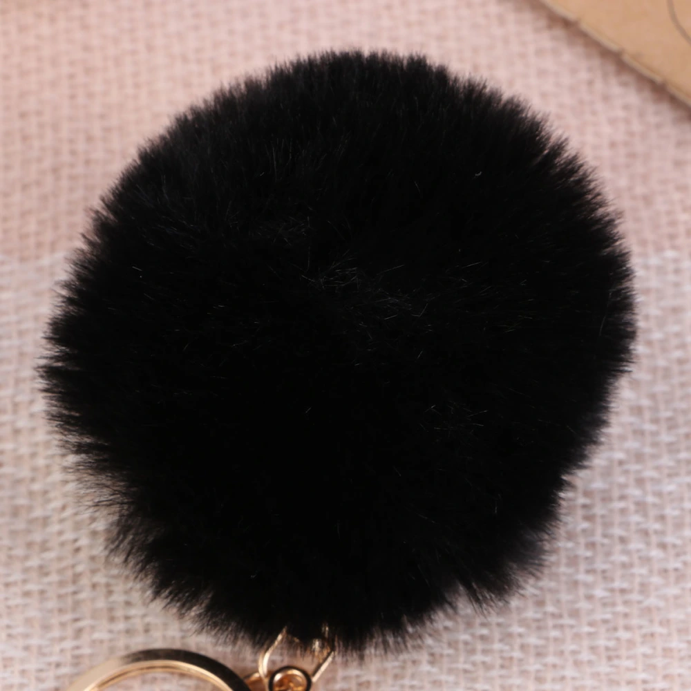 1PC 8cm Imitation Rabbit Fur Ball Lovelty Charm Key Chain Pendant for Car Key Ring Purse Bag Decor (Black)