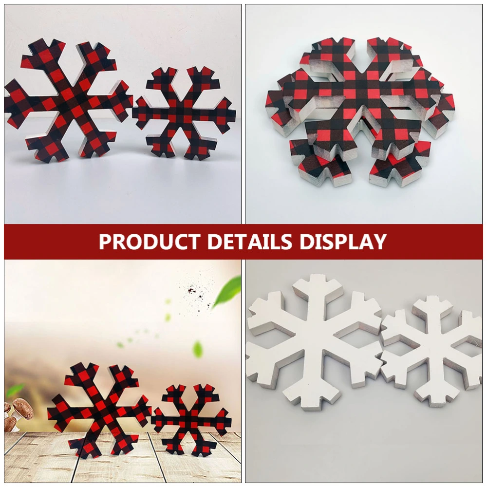 3Pcs European Black Red Plaid Snowflake Ornaments Wooden Xmas Adornments