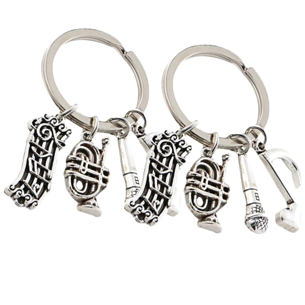 2pcs Note Microphone Trumpet Style Metal Key Chains Key Rings Bag Hanging Ornaments