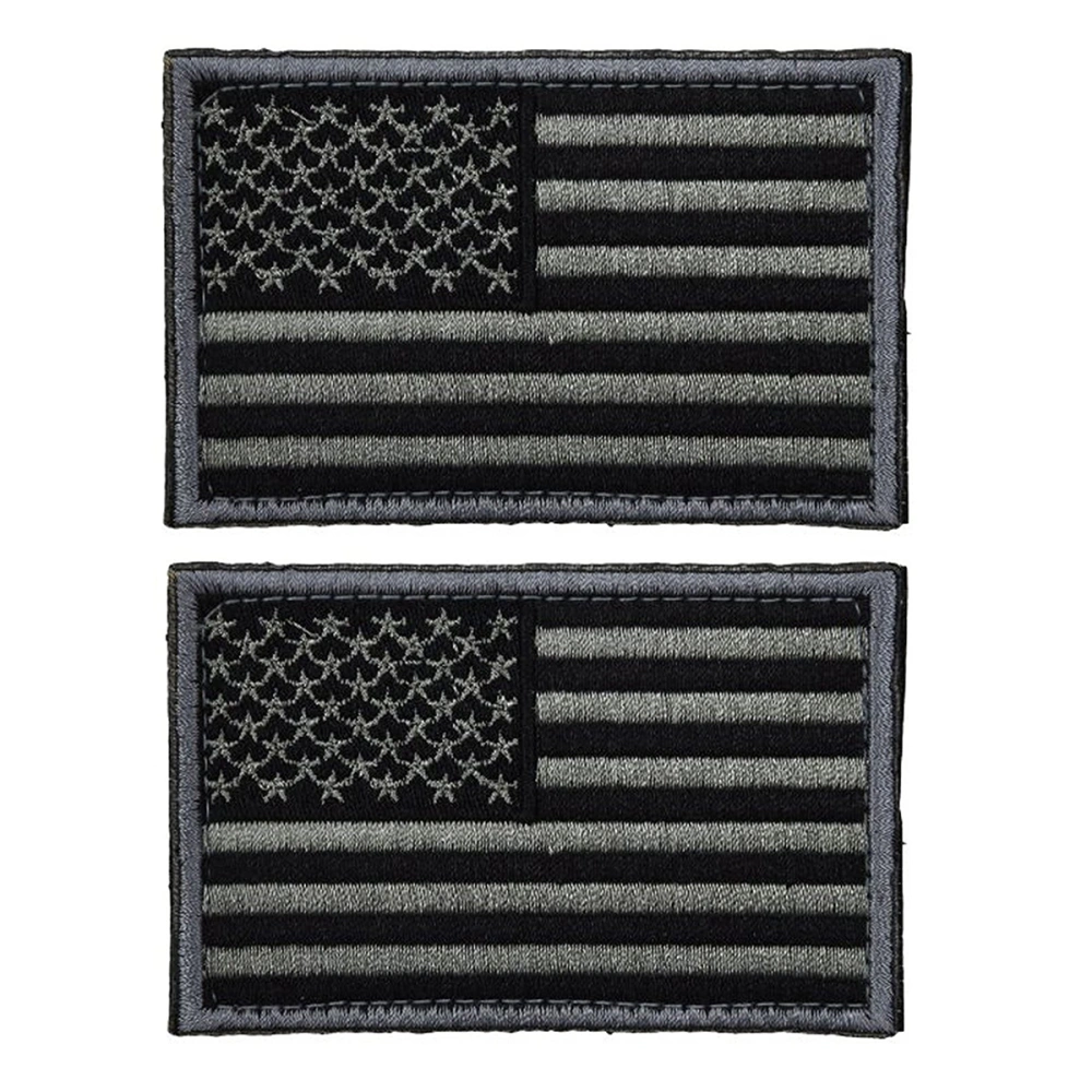 2pcs Tactical USA Flag Patch Self-Adhesive American Flag US United States of America Military Uniform Emblem Patches (Charcoal Grey)