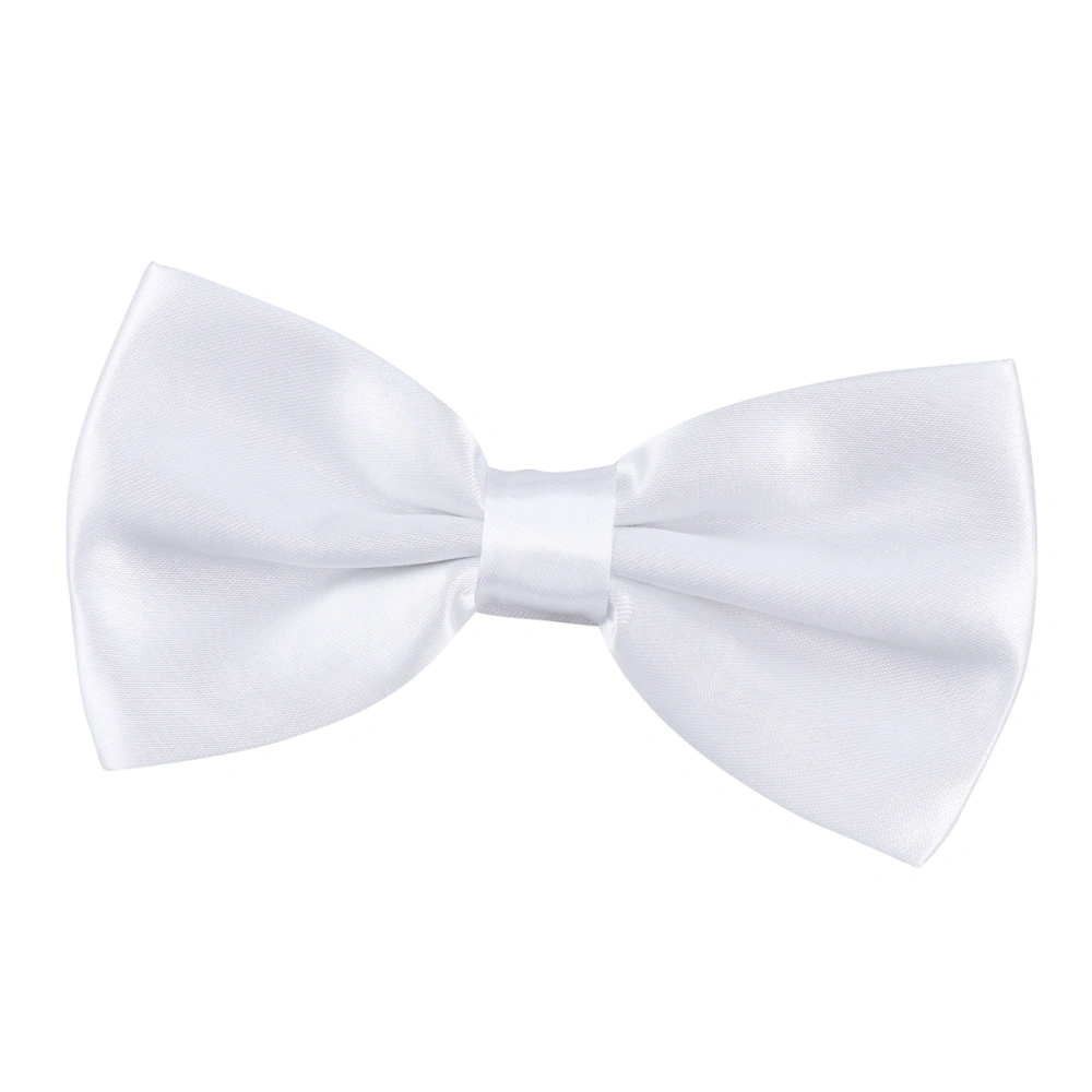 Men's Polyester Silk Bow Tie Solid Bowtie Bowknot Ties for Wedding Groom Party (Pure White)