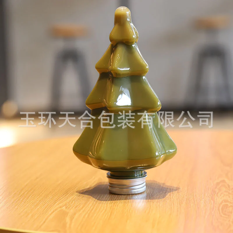 6 Set of Juice Bottles with Cap Reusable Small Milk Tea Bottles Christmas Tree Shaped Candy Containers