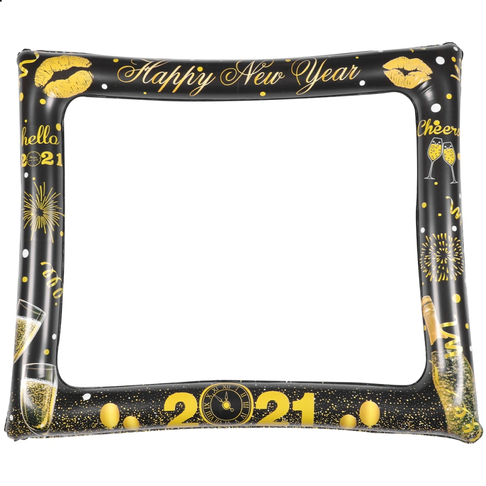 1pc Inflatable Photo Frame New Year's Photo Prop Festival Party Supply (Black)