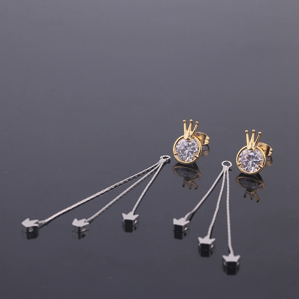 1 Pair Zircon Earrings Two-tone Plating Crown Shape Multipurpose Hanging Long Style Diamond Ear Rings Jewelry Decor Gift for Women Girl Lady