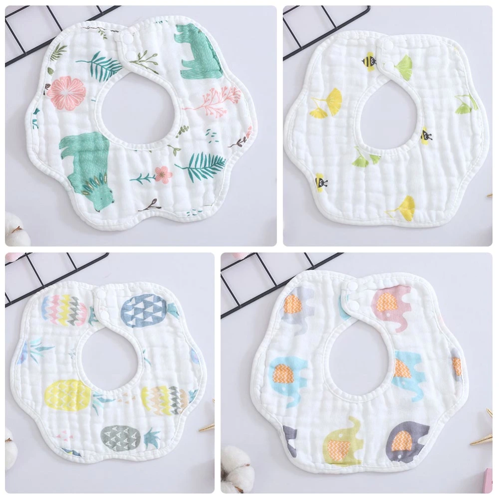 4pcs Baby Bib Cotton Eating Bibs Printing Cotton Saliva Towel (Random Style)