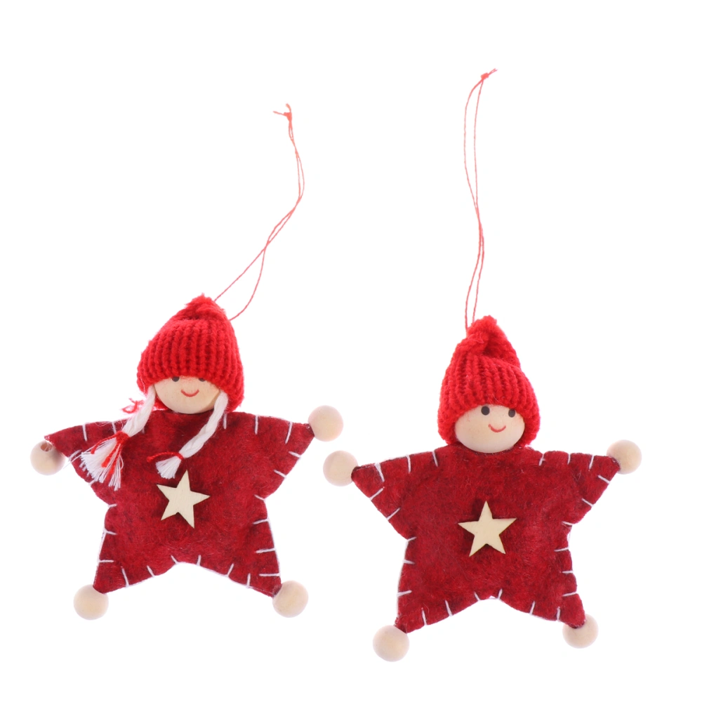 1 Pair of Lovely Knitted Felt Couple Doll Pendant Christmas Tree Hanging Ornaments Red (Wooden Ball Stars)