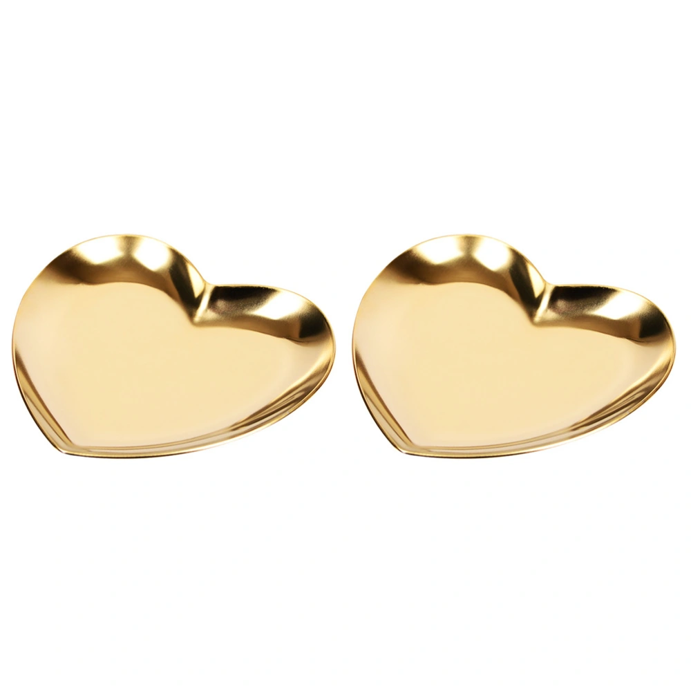 2PCS Heart Shape Jewelry Dish Decorative Trinket Tray Stainless Steel Display Plate for Home Shop Gift (Golden)