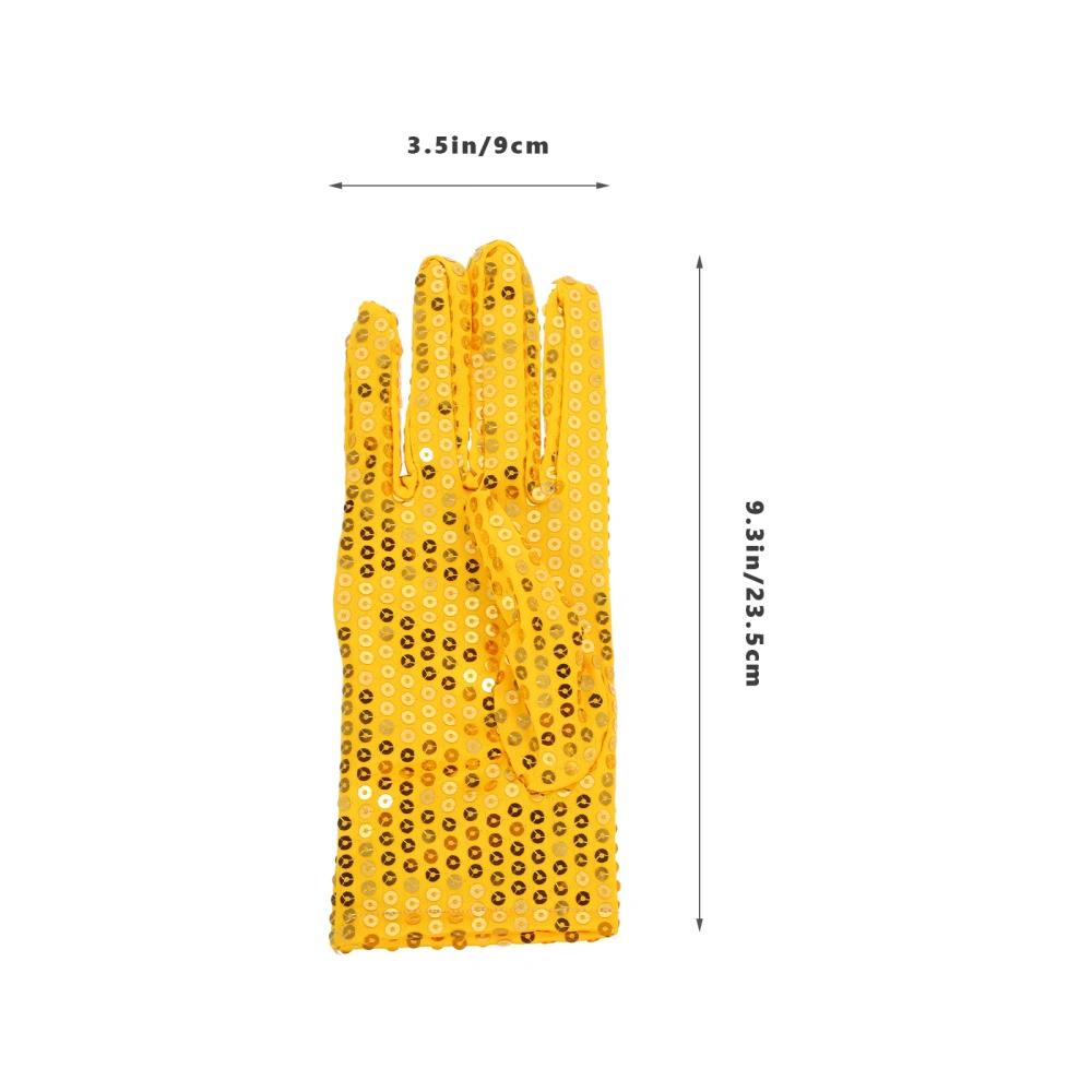 Women Men Bling Bling Costume Gloves Wrist Length Short Sequins Gloves for Adult Dance Stage Performance (Gold)