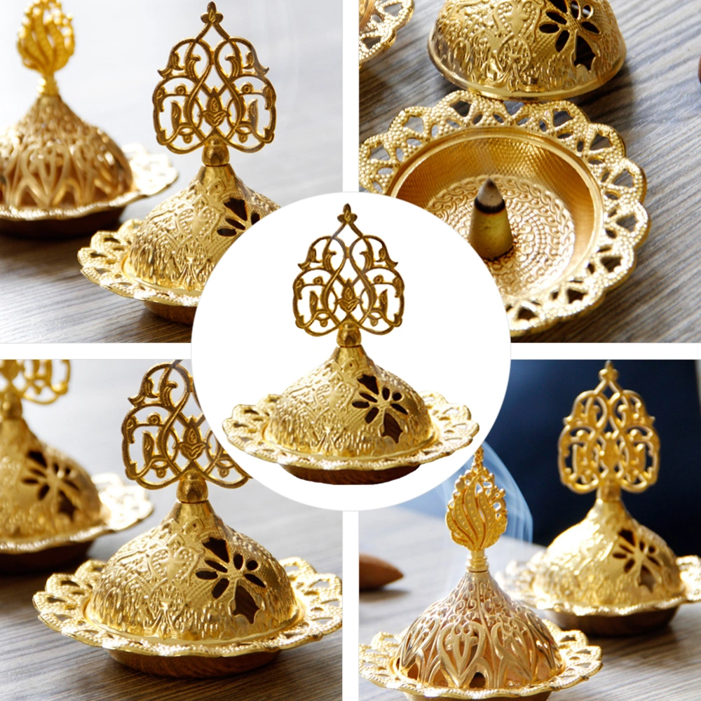 1Pc Metal Incense Burner Hollow Golden Tree Oil Burner Arab Style Censer Holder