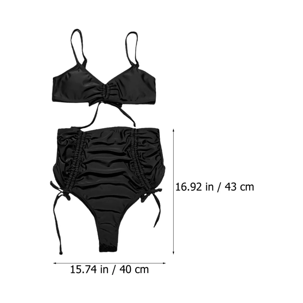 1 Set High Waist Sexy Bikini Two-Pieces Split Swimwear Women Summer Swimsuit (S)