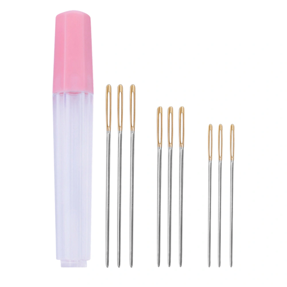 9pcs Round Head Large-eye Stitching Needles Blunt Golden Needles Sewing Yarn Knitting Needle (5.3cm+6cm+7cm)