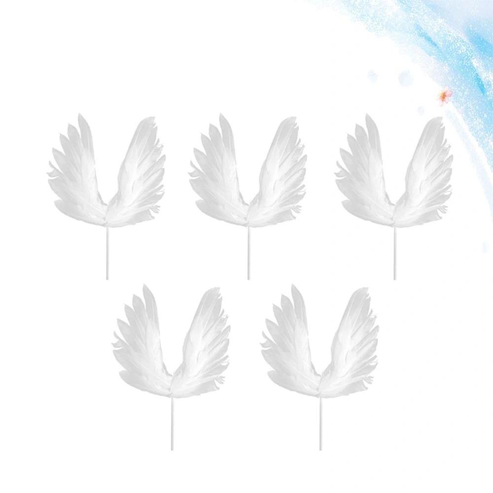 5pcs Exquisite Angel Wing Cake Decor Lovely Cupcake Toppers Dessert Picks for Wedding Party Baby Shower Birthday (White)