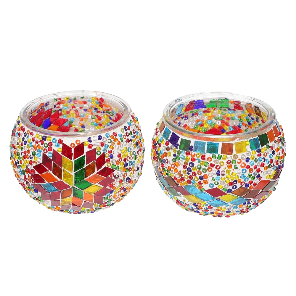 2Pcs Hand Decal Design Mosaic Glass Candleholder for Home Dining Table Decor