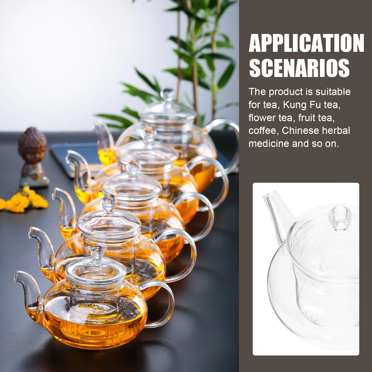Glass Tea Pot Household Transparent Teapot Heat-resistant Tea Pot with Infuser for Home Office