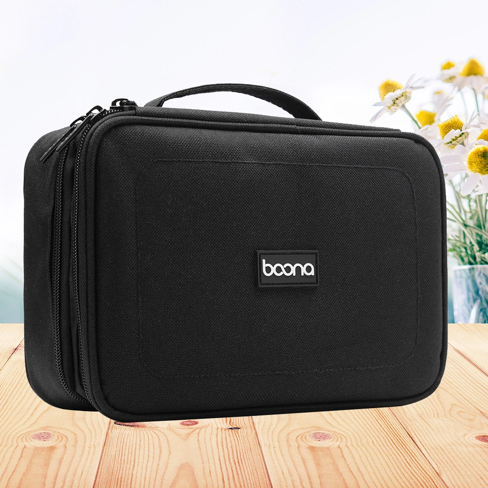 Double Layer Travel Storage Bag Kit Data Cable U Disk Power Bank Electronic Accessories Digital Gadget Devices Organizer Case (Black)