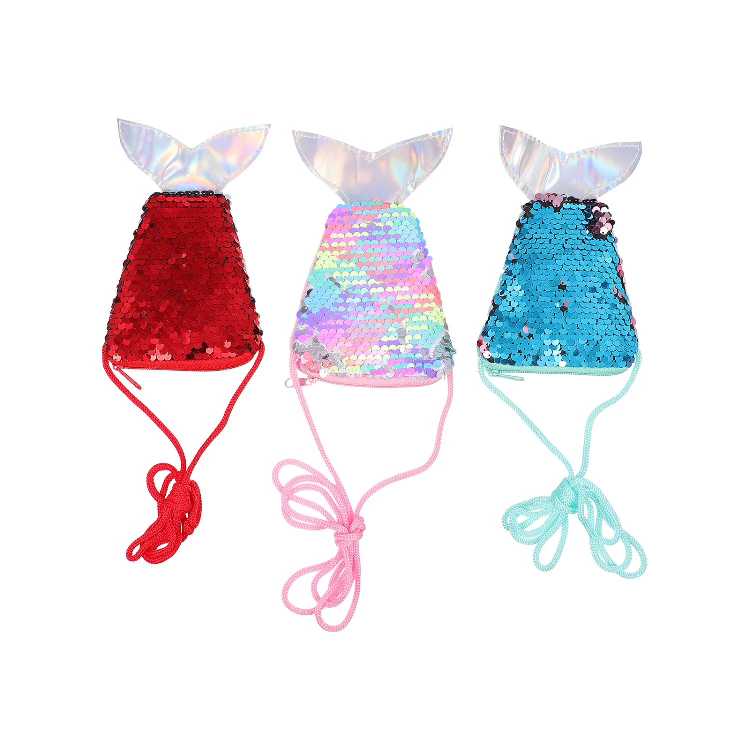 3Pcs Sequin Wallets Chic Mermaid Tail Purses Practical Coin Purses with Lanyard