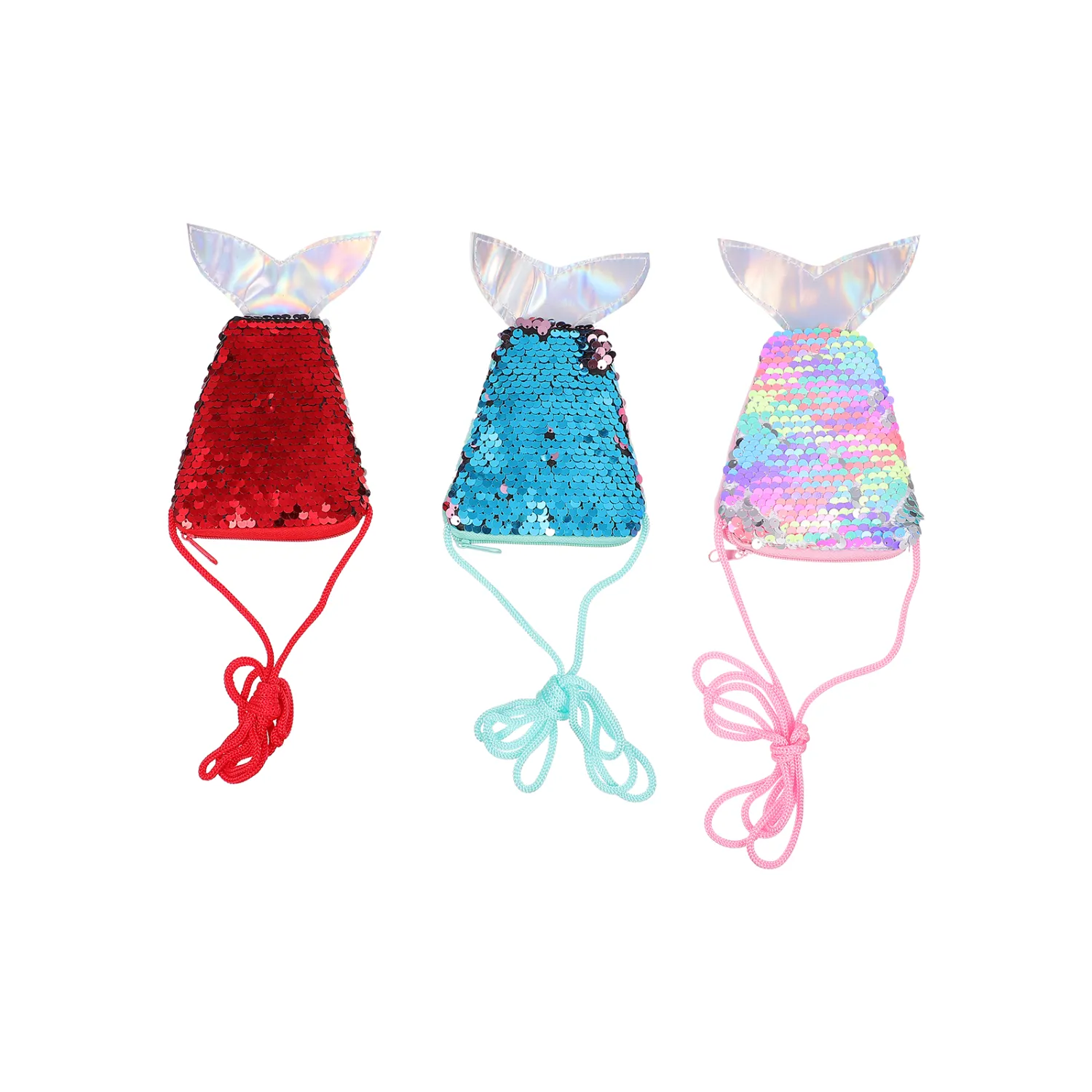 3Pcs Sequin Wallets Chic Mermaid Tail Purses Practical Coin Purses with Lanyard