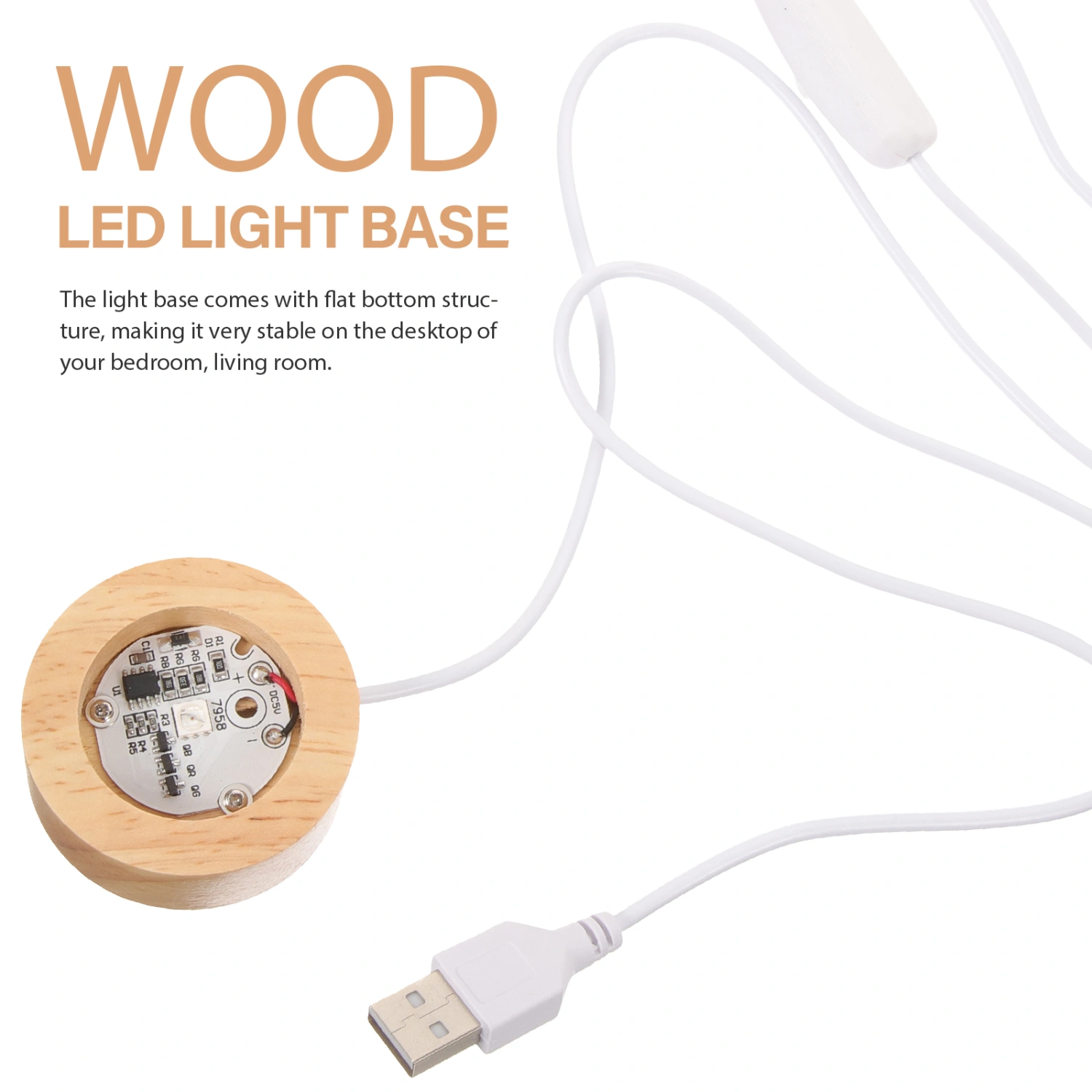 Wood LED Light Base Table Crystal Ball Lamp Base USB Charging Light Base for Crystal Ball