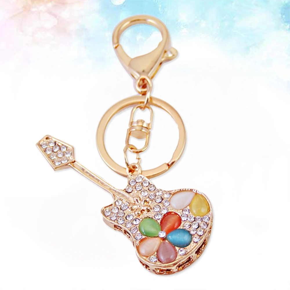 Rhinestone Keychain Cat's Eye Guitar Keyring Handbag Decor Hanging Pendant for Purse Bag Car Key