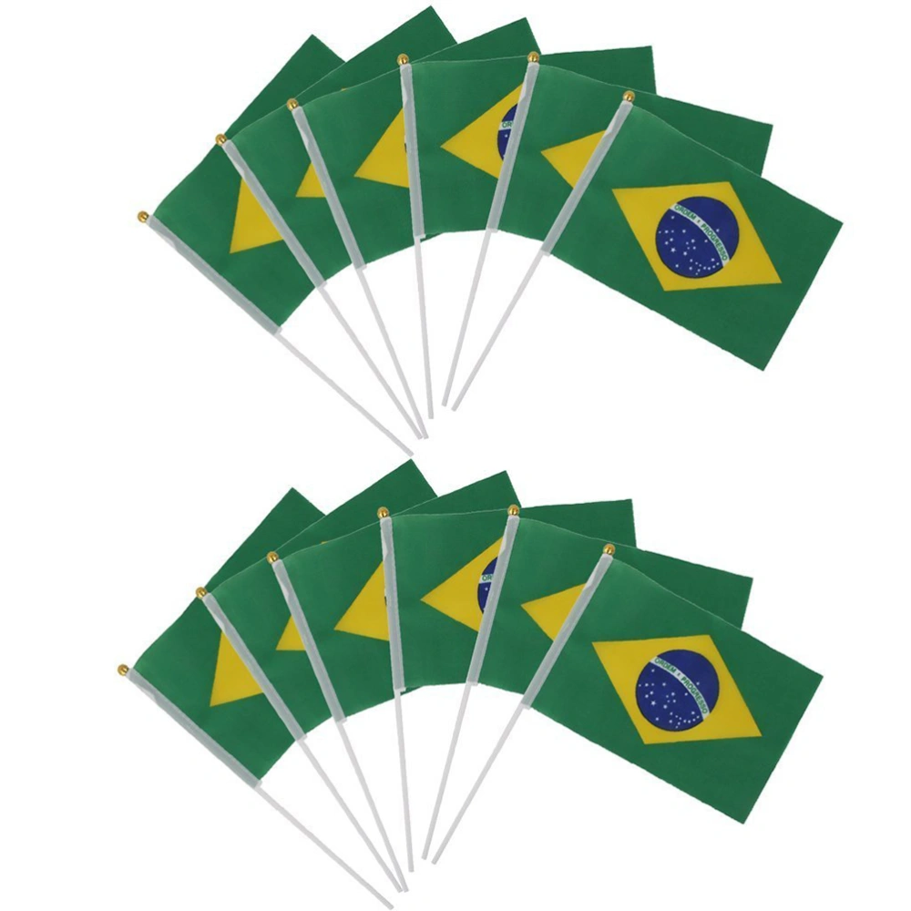 12pcs Mini Flags Handwaving flag Brazil Brazilian National Flags Hand Waving Flags Plastic