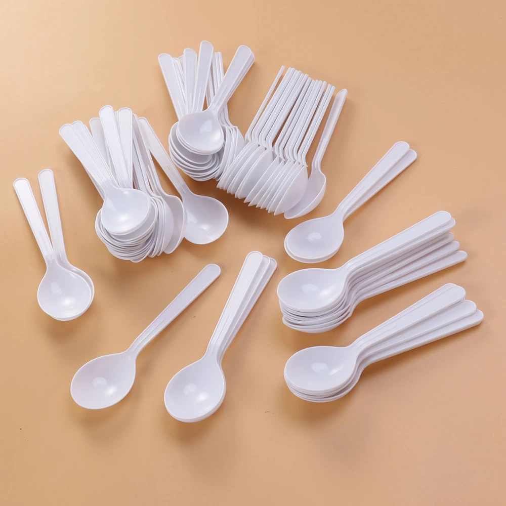 88PCS Plastic Spoons Round Head Design Soup Spoon Disposable Cutlery Party Spoons (White)