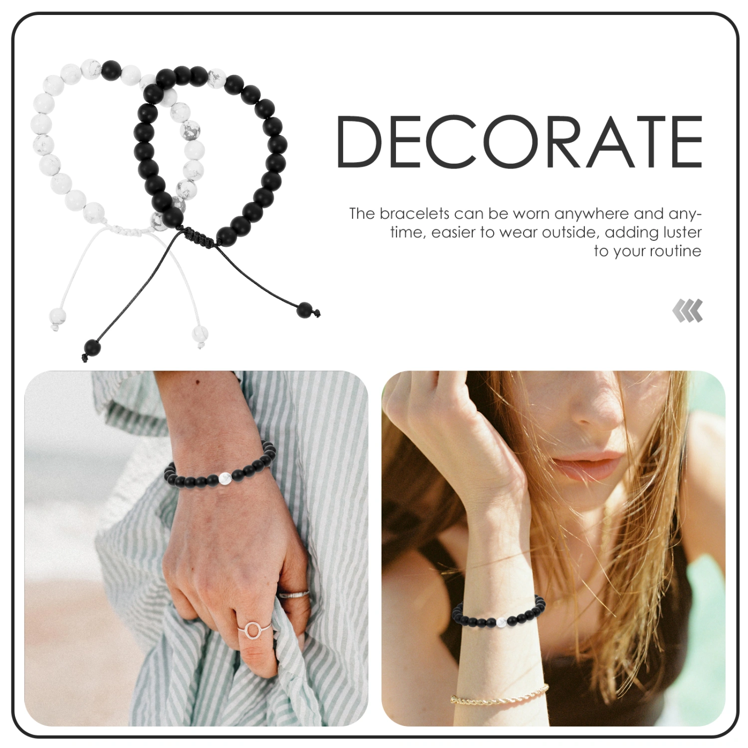 2Pcs Decorative Stone Bracelets Delicate Beaded Bracelets Wear-resistant Matching Bracelets