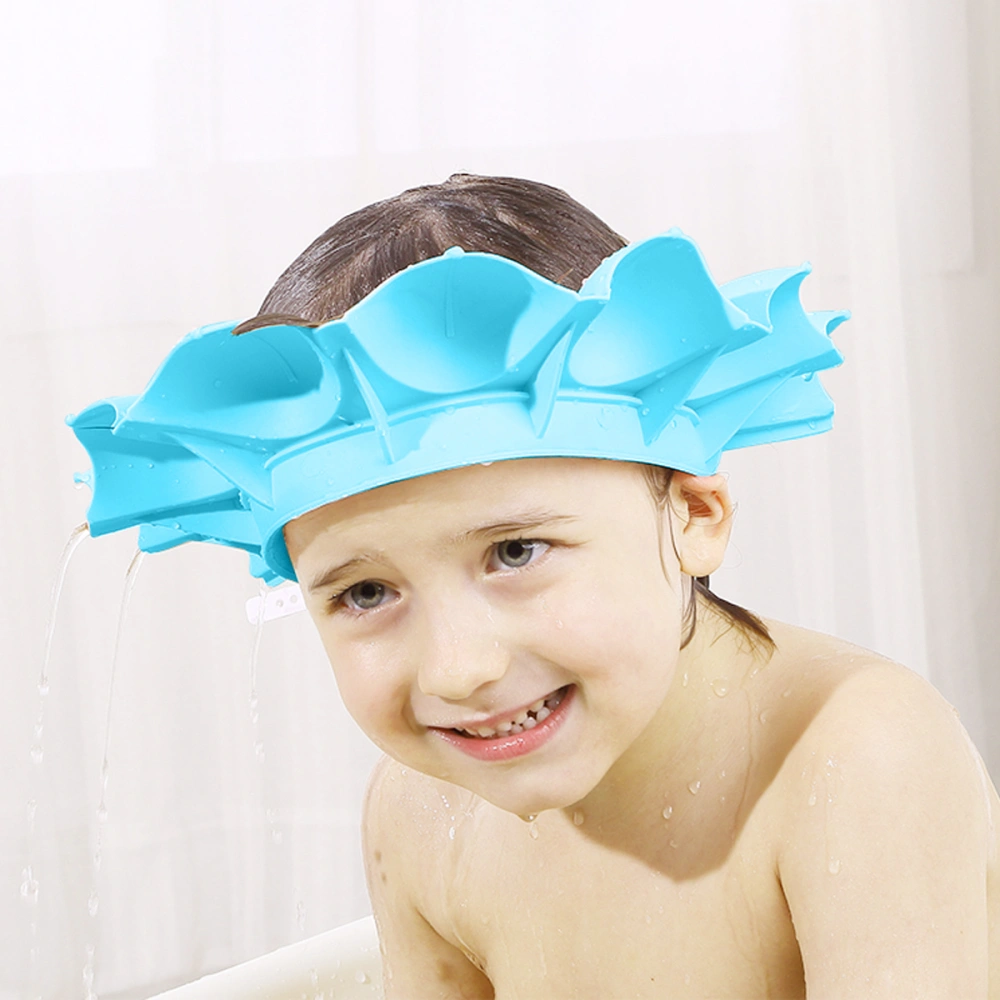 Baby Shower Waterproof Ear Protector Adjustable Glue Baby Hair Washing Hat for Girl Boy (Blue)