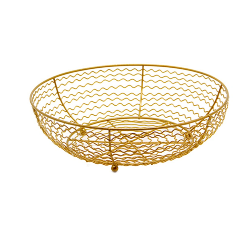 Fruit Vegetable Basket Iron Art Hollowed Snack Storage Basket Household Kitchen Drain Organizer - Size L (Golden)