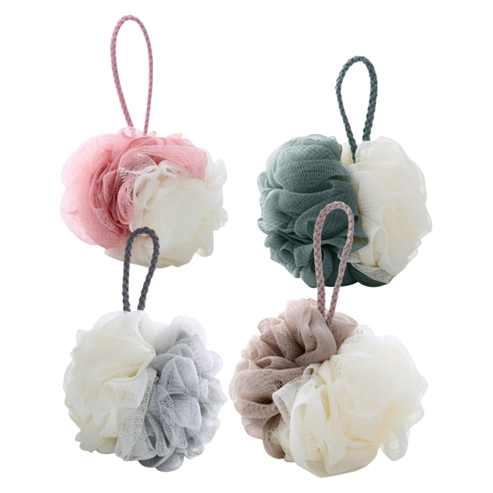 4 Pcs Shower Ball Bath Ball Double Color Mesh Sponge Mesh Pouf Bubble Nets Bath Bathroom Scrub Bath Brushes - Size L (Biege Pink+Biege Grey+Biege Brown+Biege Green)