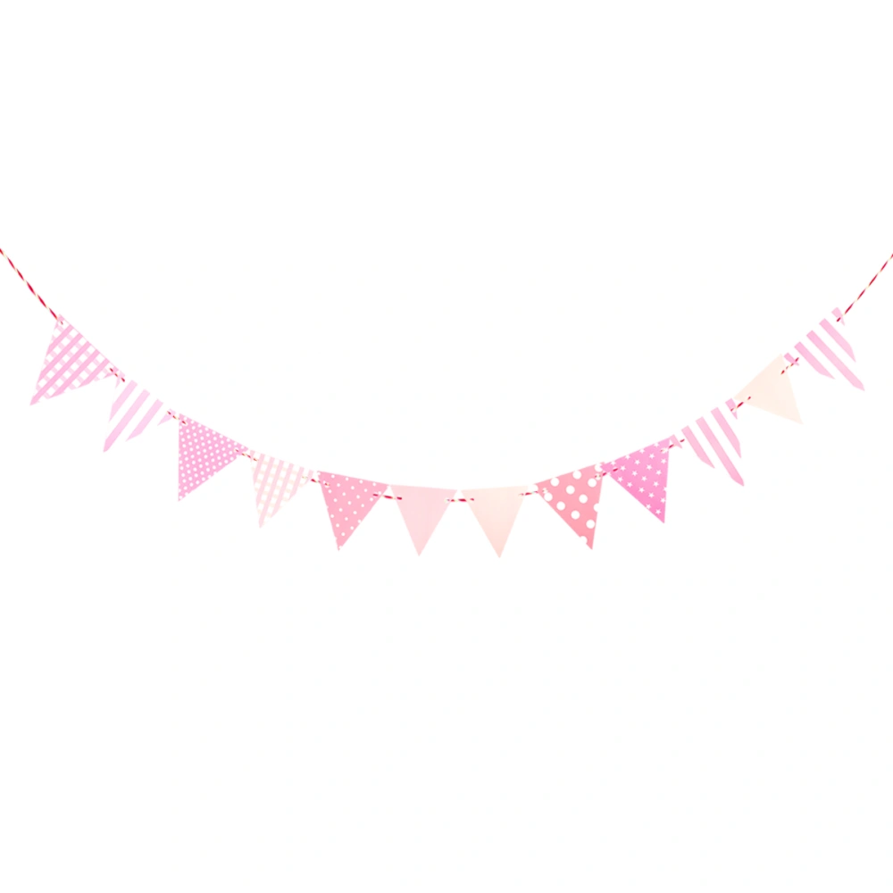 2.2m Paper Bunting Triangle Pennant Banner Wedding Birthday Baby Shower Party Hanging Decoration (Pink Dotted)