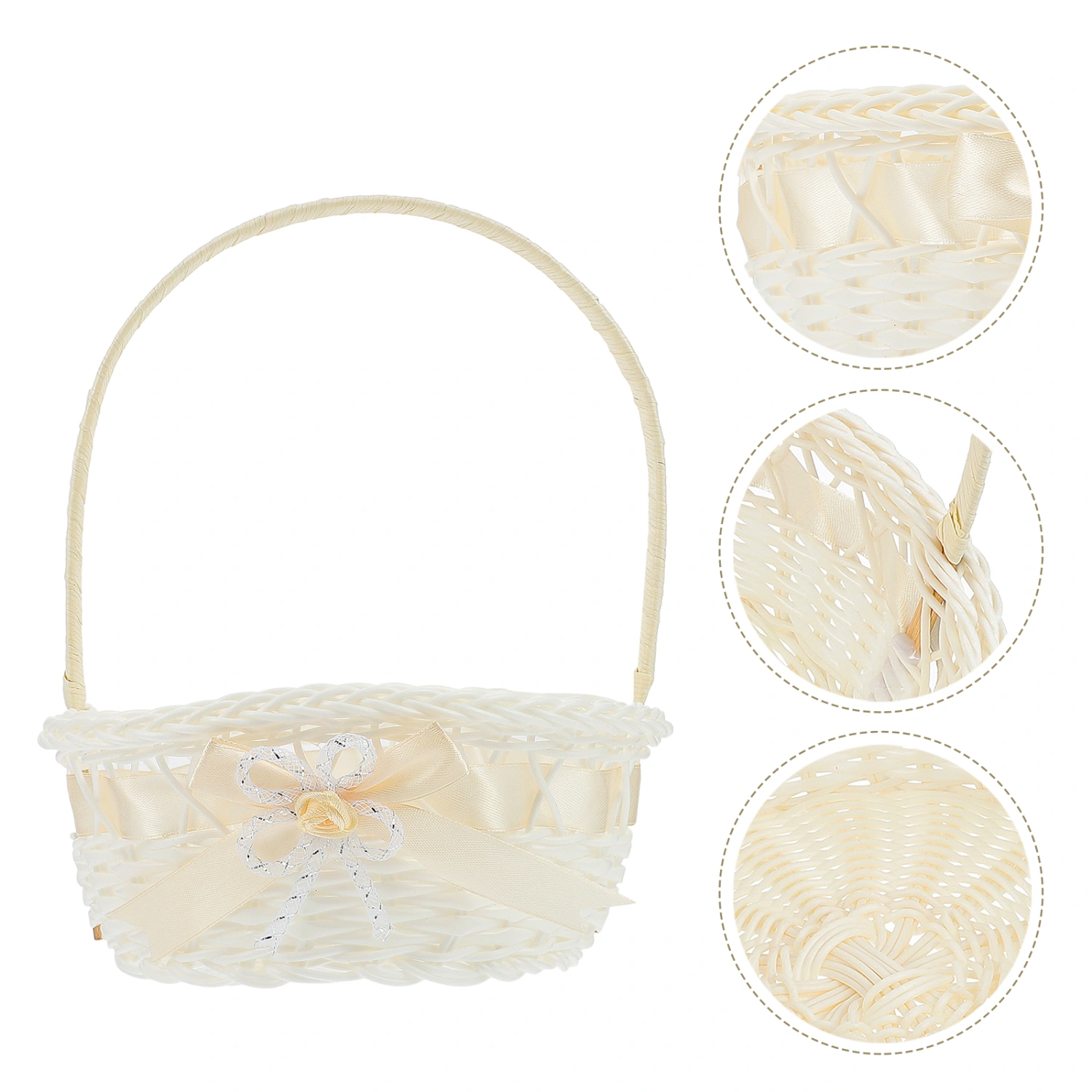 Plastic Wicker Flower Basket Handle Picnic Basket Fruit Basket Woven Hand Basket