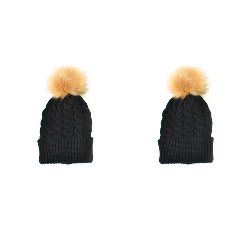 Women Winter Warm Knit Hat Pom Hat Adult Crochet Hairball Beanie (Black)