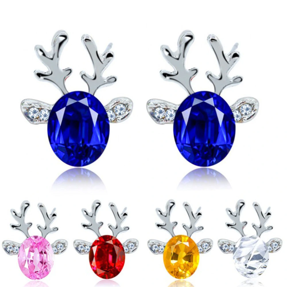 1 Pair of Christmas Reindeer Earrings Crystal Gemstone Antler Luxury Stud Ear Rings (White)