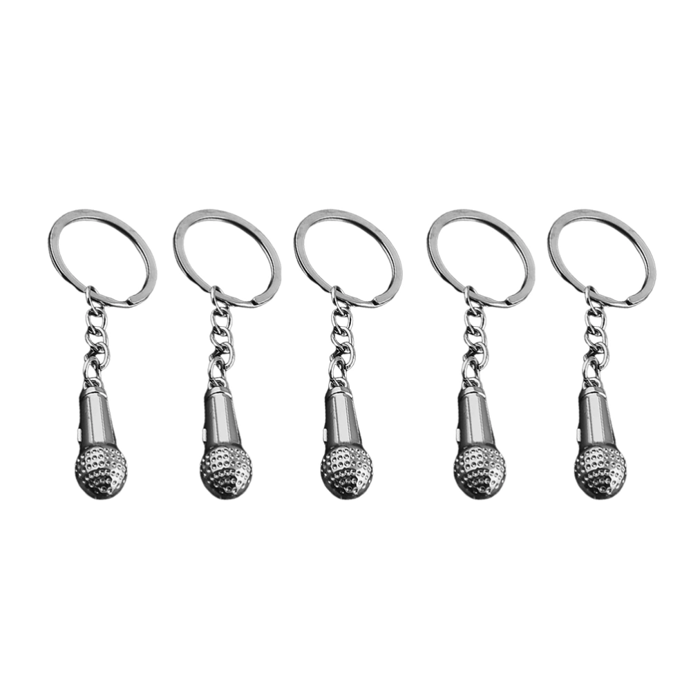 5pcs Microphone Keychains Creative Key Holder Stylish Key Ring Key Decoration Small Gift for Men Women (Silver)