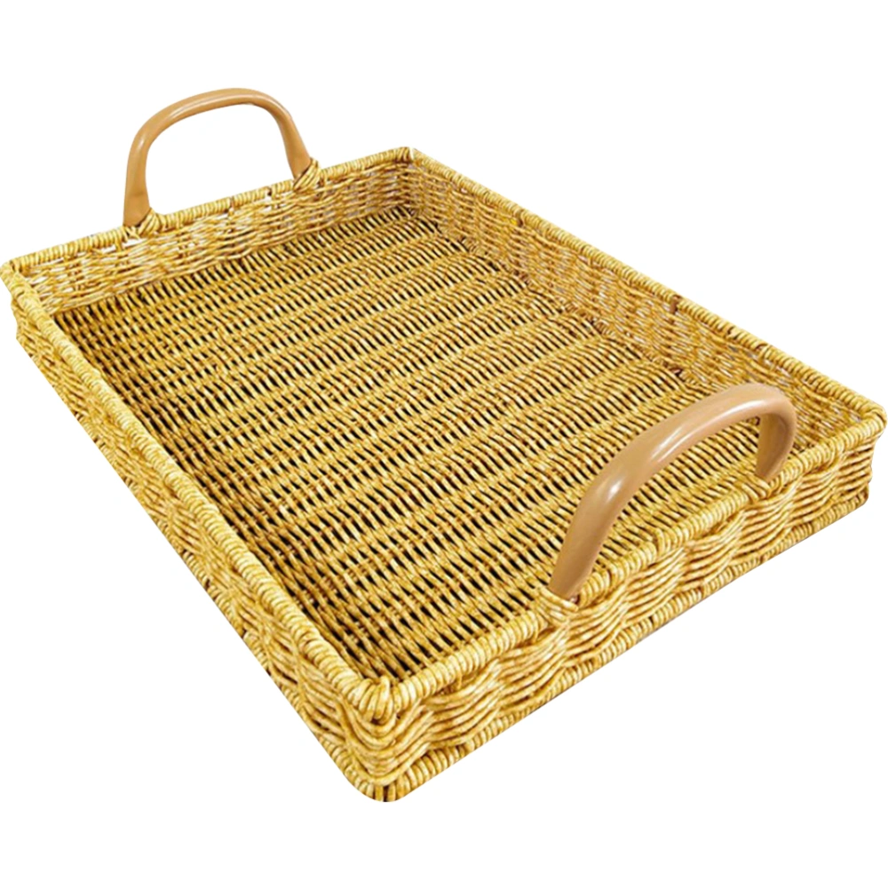 Desktop Storage Tray Woven Bread Storage Tray Snacks Serving Tray with Double Handles