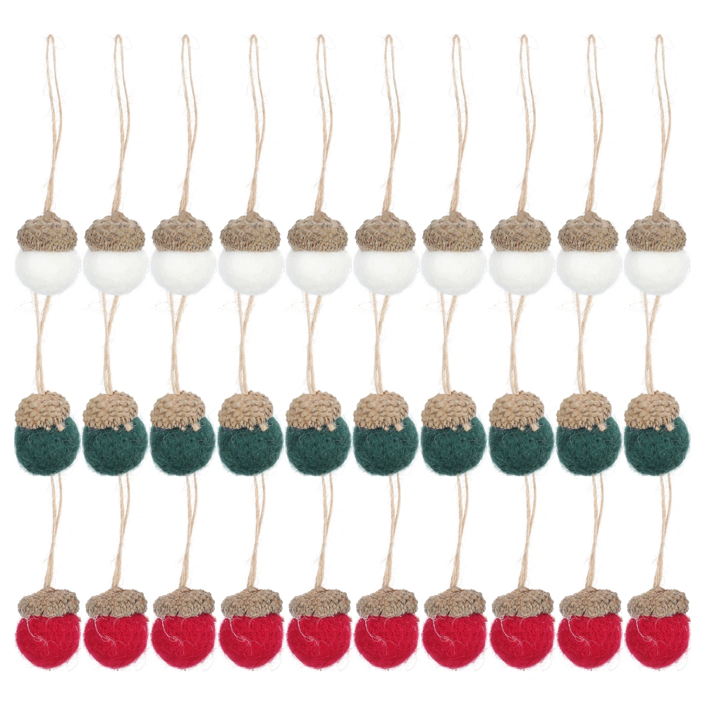 30Pcs Christmas Acorn Hanging Adornments Delicate Woolen Felt Acorn Pendants