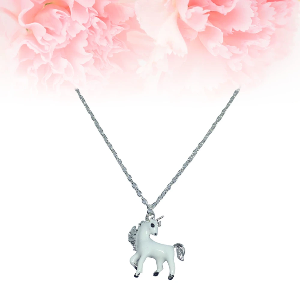 Metal Unicorn Necklace For Woman Hollow Animal Horse Pendant Necklace Jewelry (White)