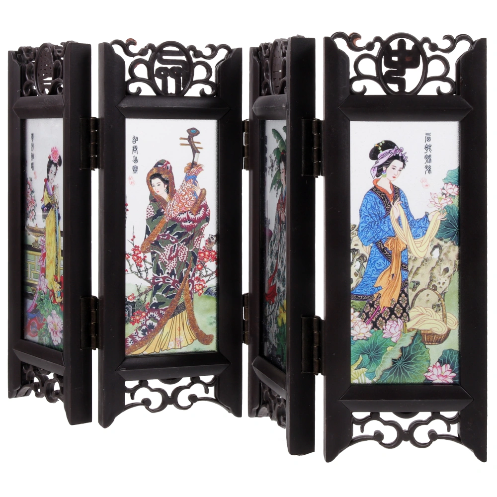 Chinese Style Retro Folding Small Screen Resin Panel Screen Room Divider (Four Great Beauties)