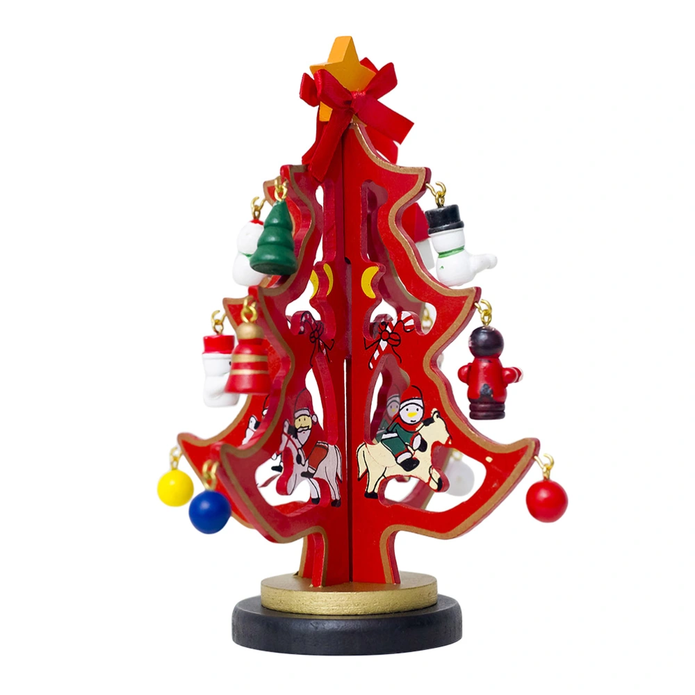 Wooden Christmas Tree Festive Crafting Table Desk Decorations Holiday Gift (Red)